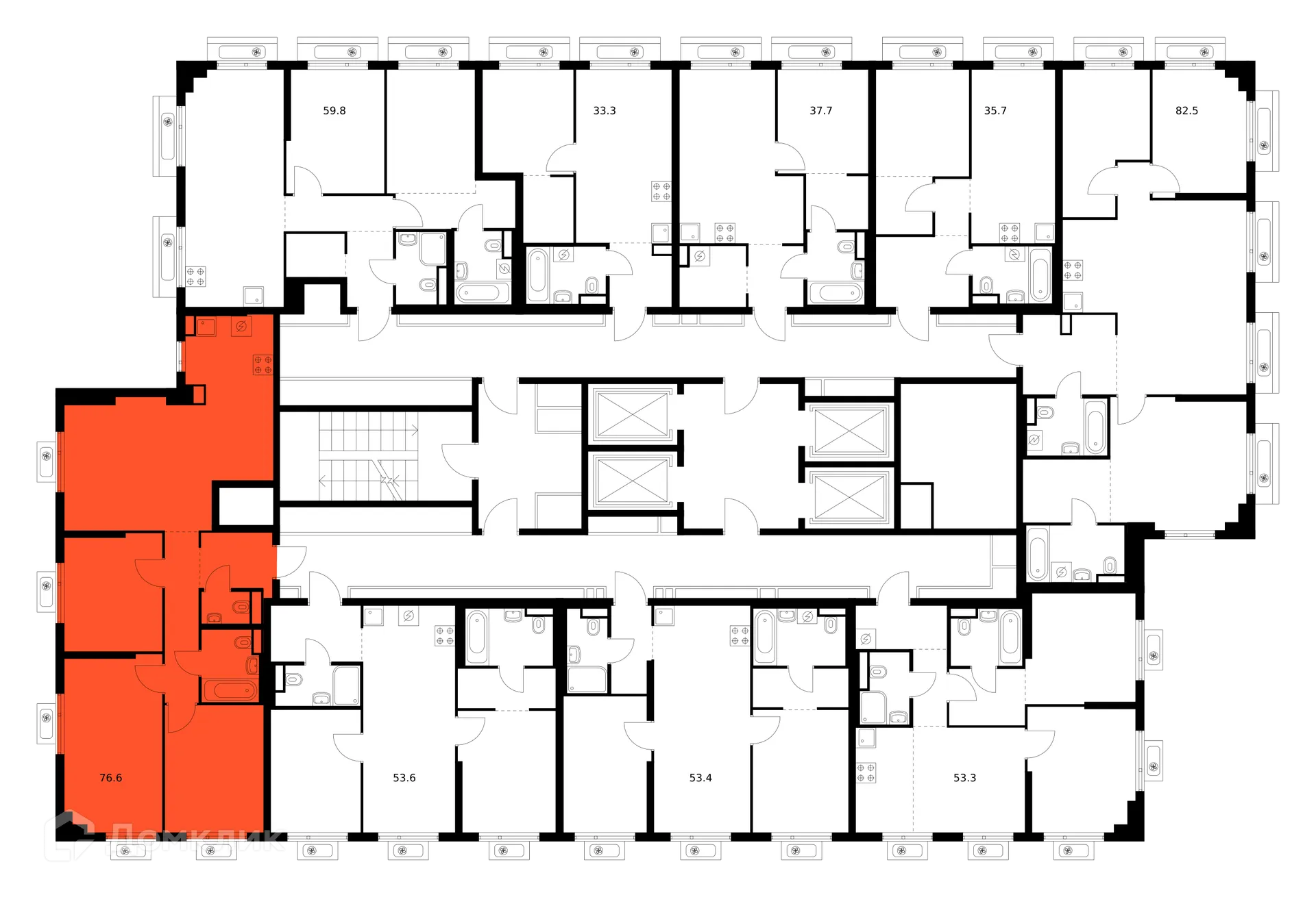 Планировка 3-комнатной квартиры 76.6 м² в ЖК Амурский парк, г. Москва — фото 2