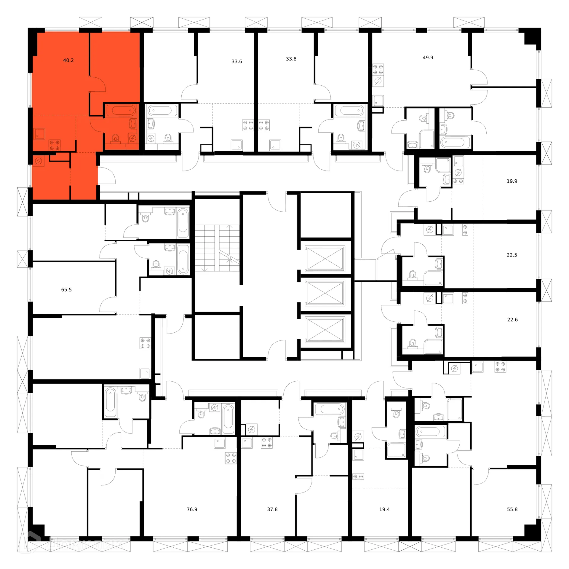 Планировка 1-комнатной квартиры 40.2 м² в ЖК Плеханова 11, г. Москва — фото 3