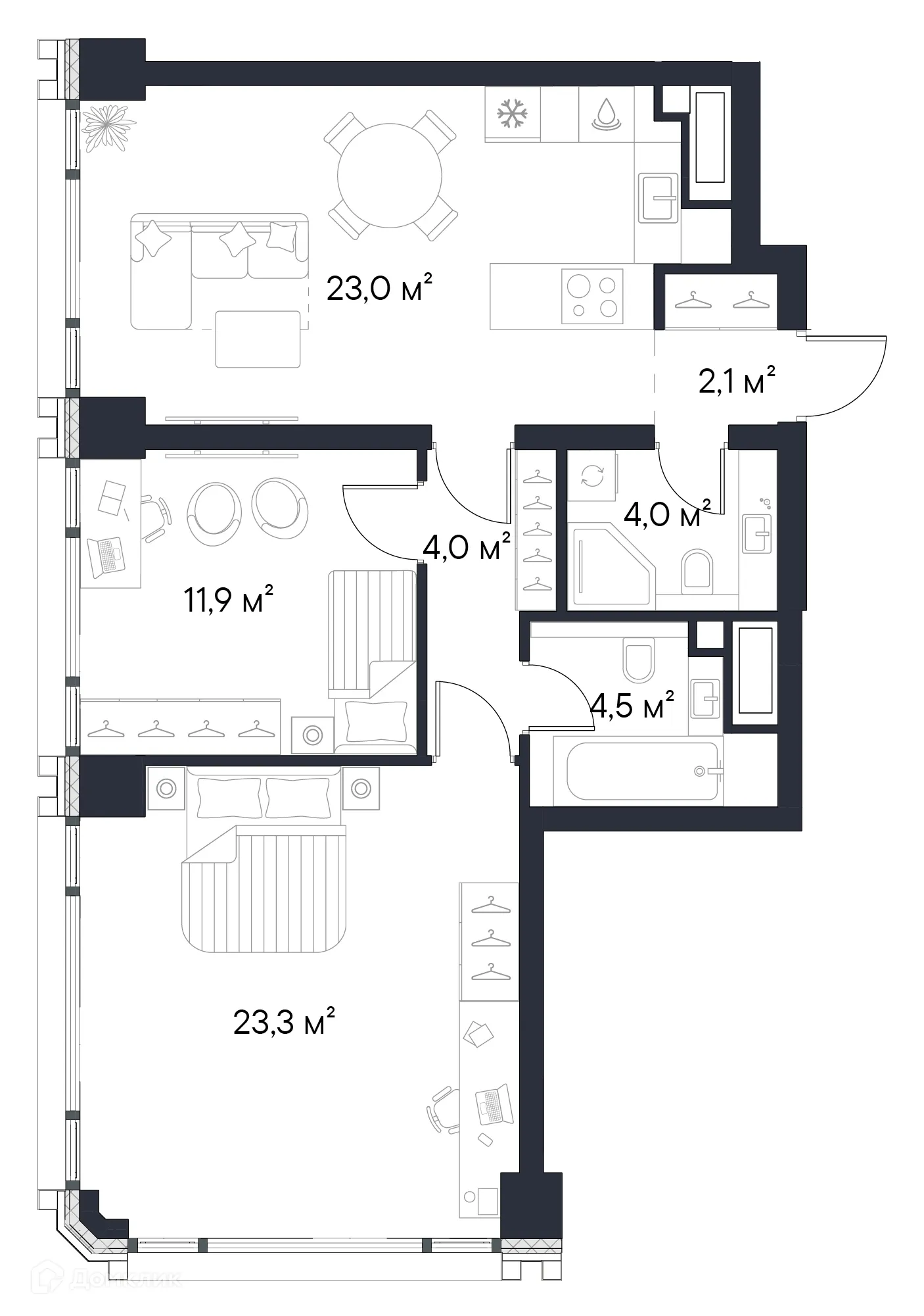 Планировка 2-комнатной квартиры 72.8 м² в ЖК «1-й Нагатинский», г. Москва — фото 1