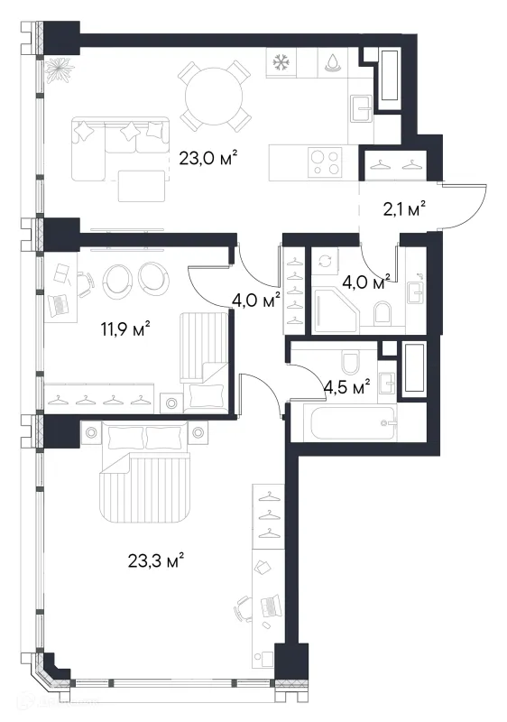 Планировка 2 комн. в ЖК «1-й Нагатинский»