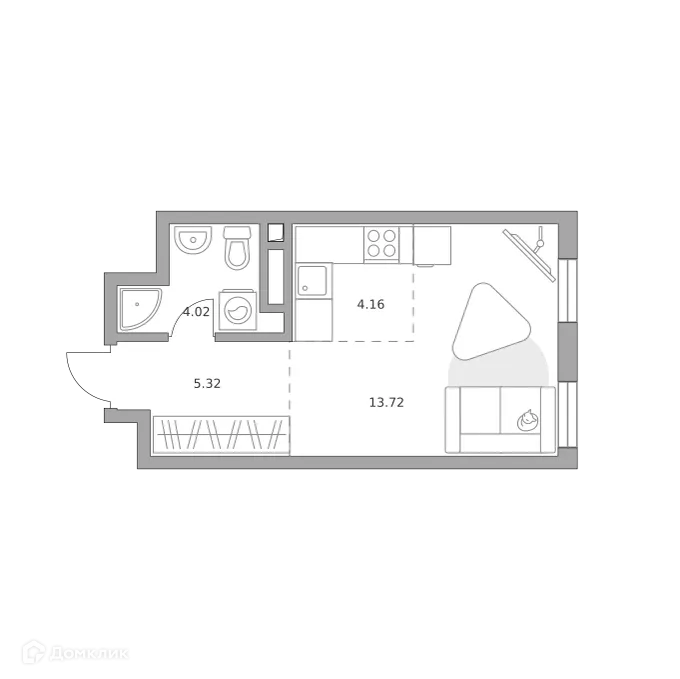 Планировка студии квартиры 27.22 м² в ЖК BeLuck Коломенское (БеЛук Коломенское), г. Москва — фото 1