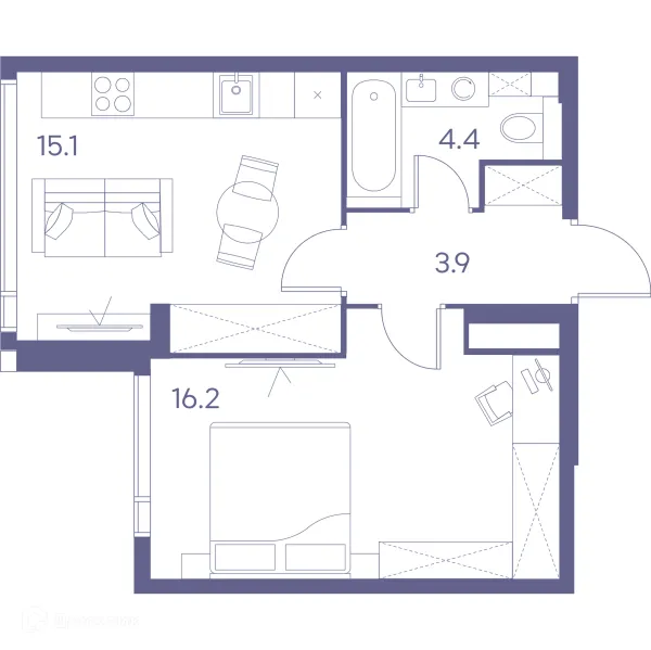 Планировка 1 комн. в Зе Лот от Аквилон