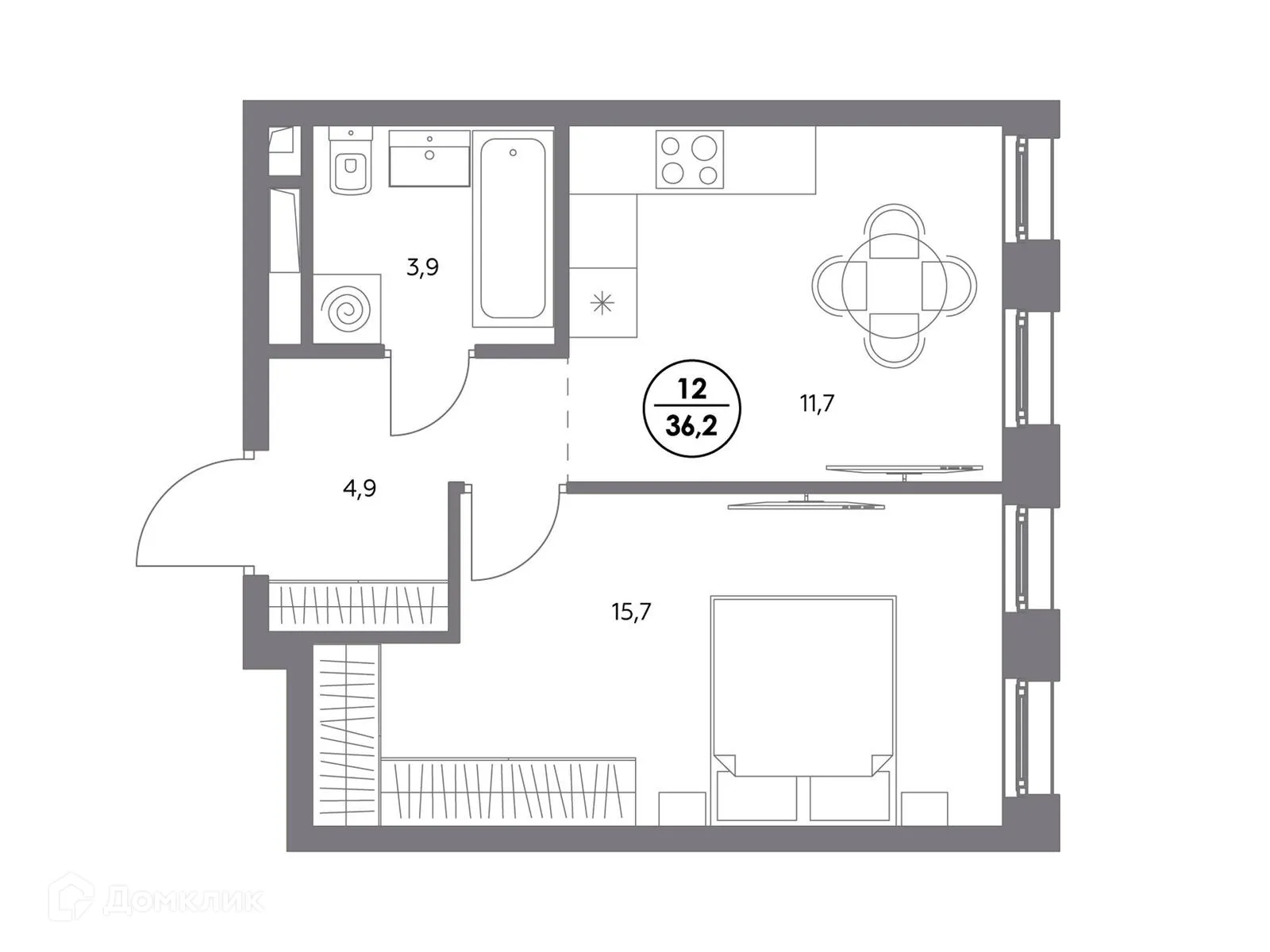 Планировка 1-комнатной квартиры 36.2 м² в ЖК АДМИРАЛ, г. Москва — фото 3