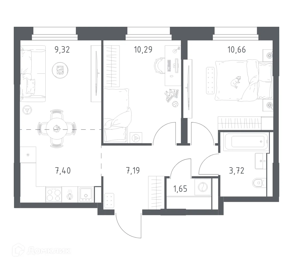 Планировка 2-комнатной квартиры 50.23 м² в ЖК Квартал Строгино, г. Москва — фото 1