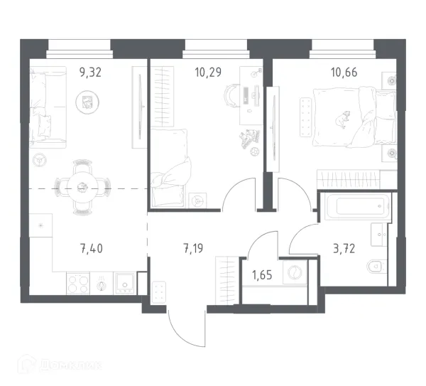 Планировка 2 комн. в ЖК Квартал Строгино