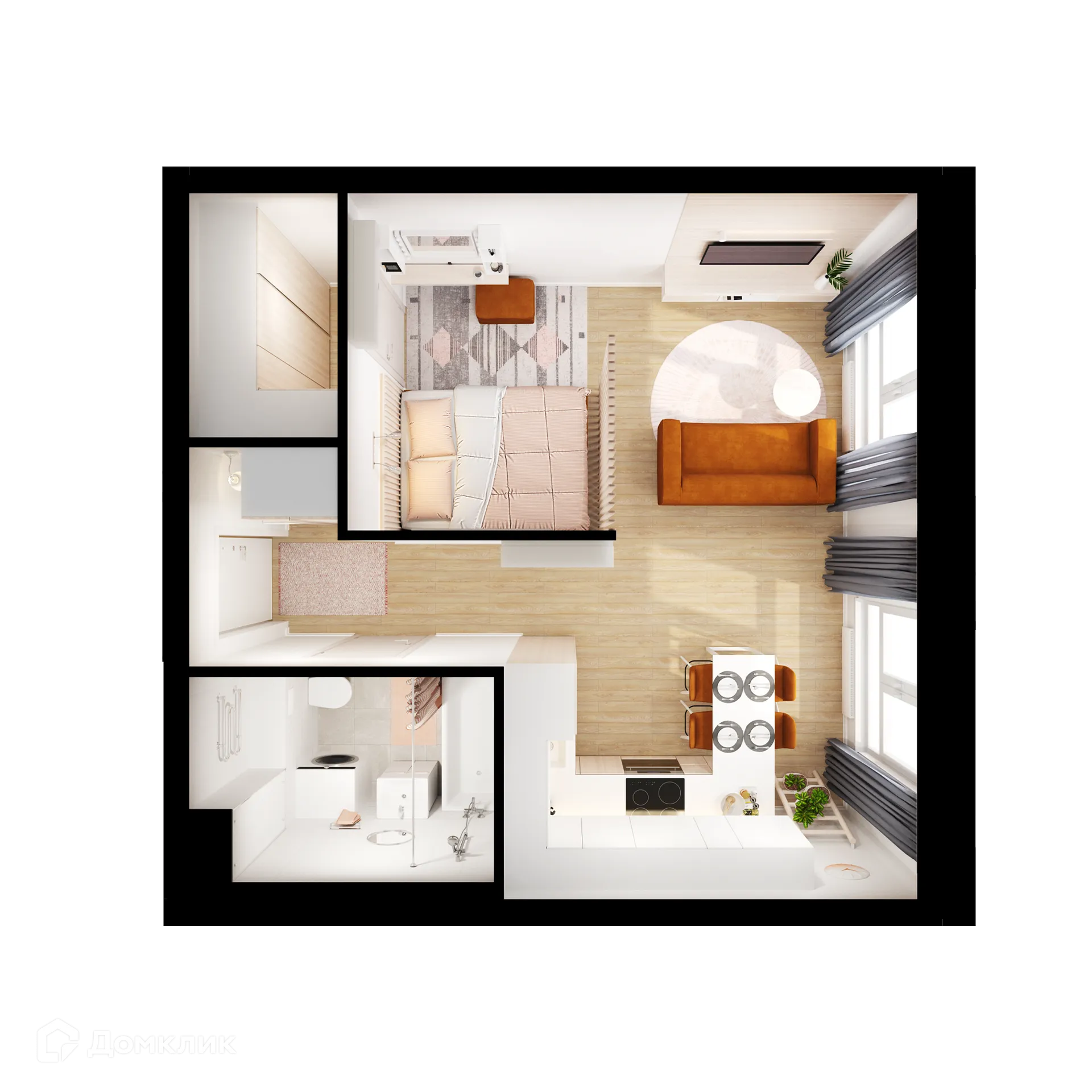 Планировка 1-комнатной квартиры 33 м² в ЖК Первый Дубровский, г. Москва — фото 1