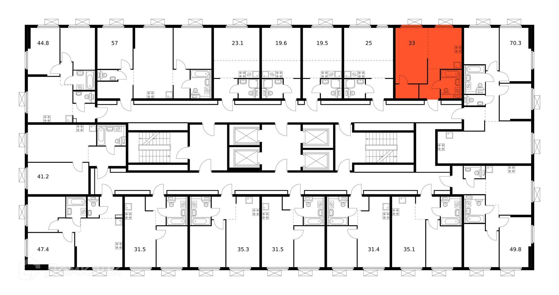 Планировка 1-комнатной квартиры 33 м² в ЖК Первый Дубровский, г. Москва — фото 2