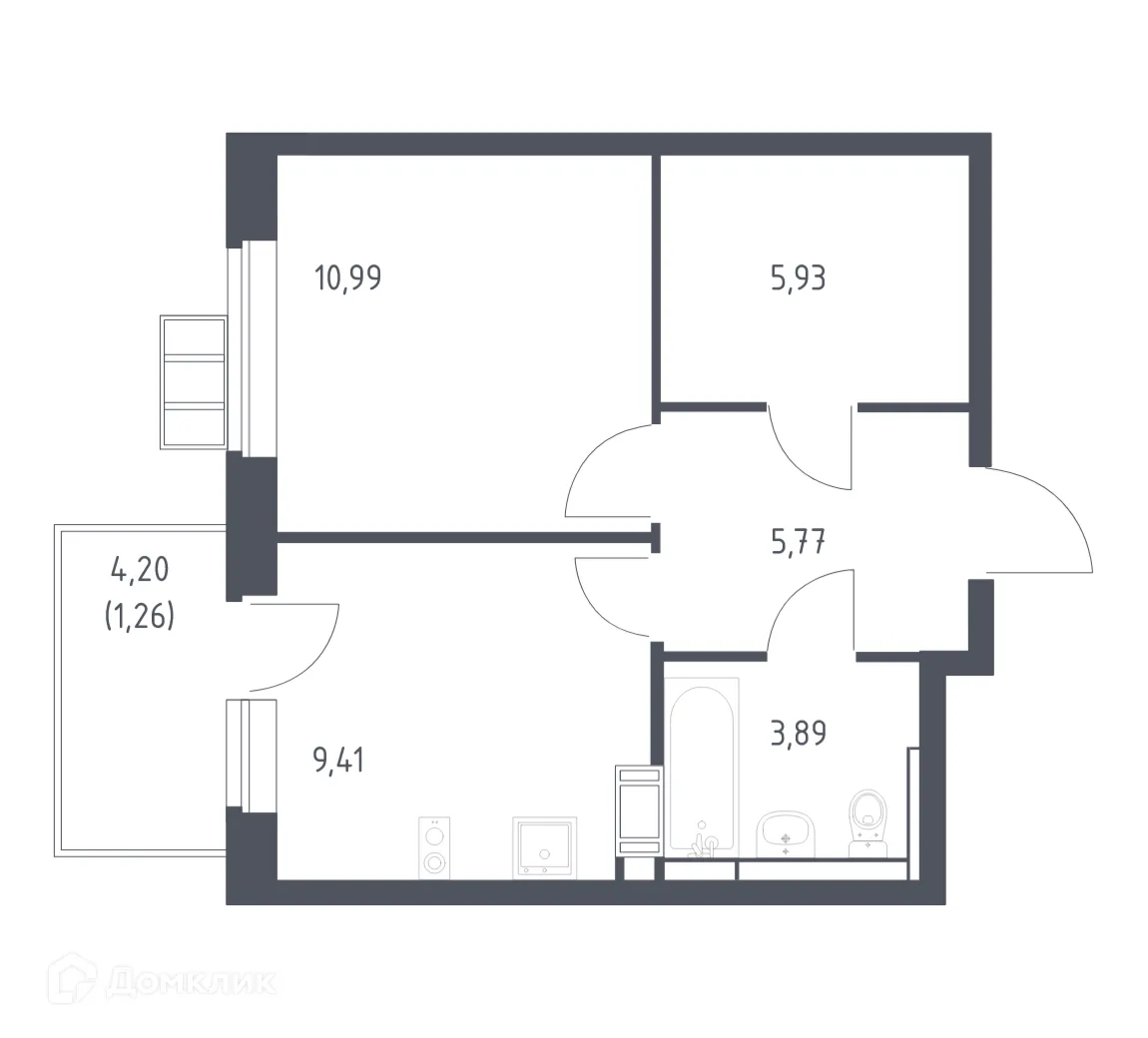 Планировка 1-комнатной квартиры 36.9 м² в ЖК Алхимово, г. Москва — фото 1