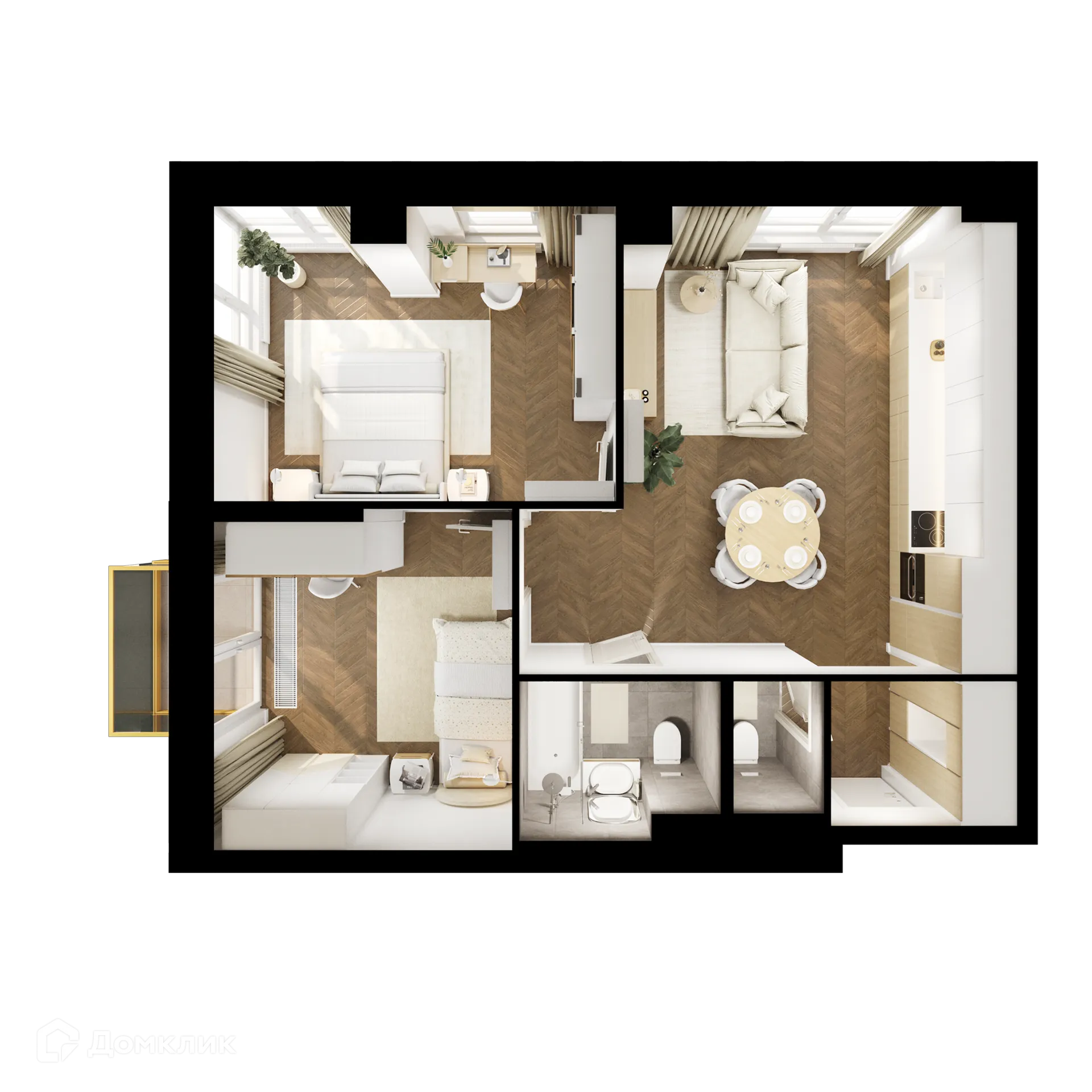 Планировка 2-комнатной квартиры 60 м² в ЖК Кронштадтский 9, г. Москва — фото 2