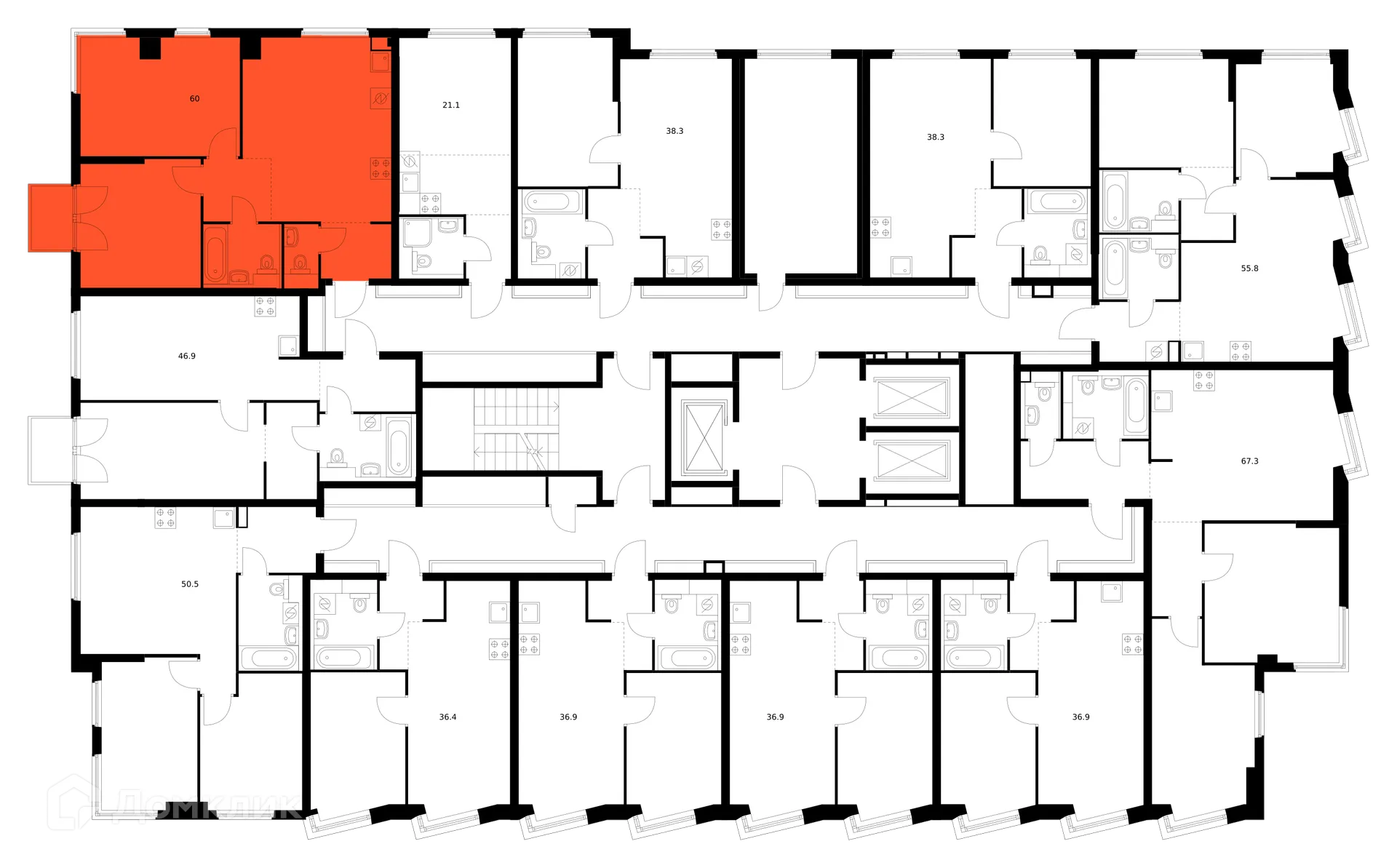 Планировка 2-комнатной квартиры 60 м² в ЖК Кронштадтский 9, г. Москва — фото 3