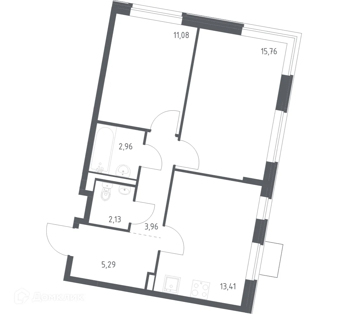 Планировка 2-комнатной квартиры 54.59 м² в ЖК Квартал Западный, г. Москва — фото 1
