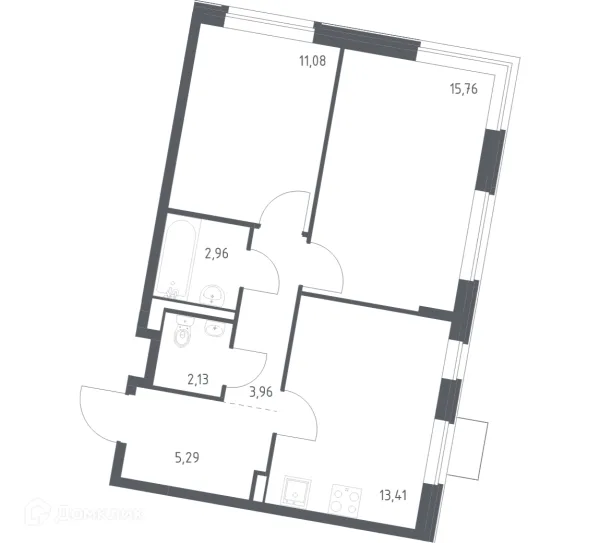 Планировка 2 комн. в ЖК Квартал Западный