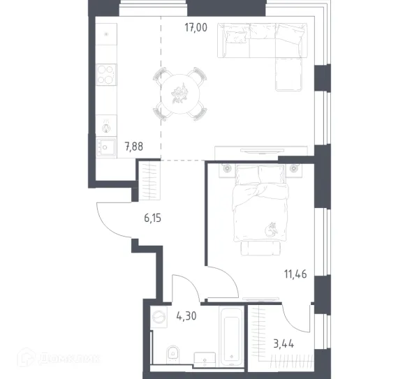 Планировка 1 комн. в ЖК Квартал Домашний
