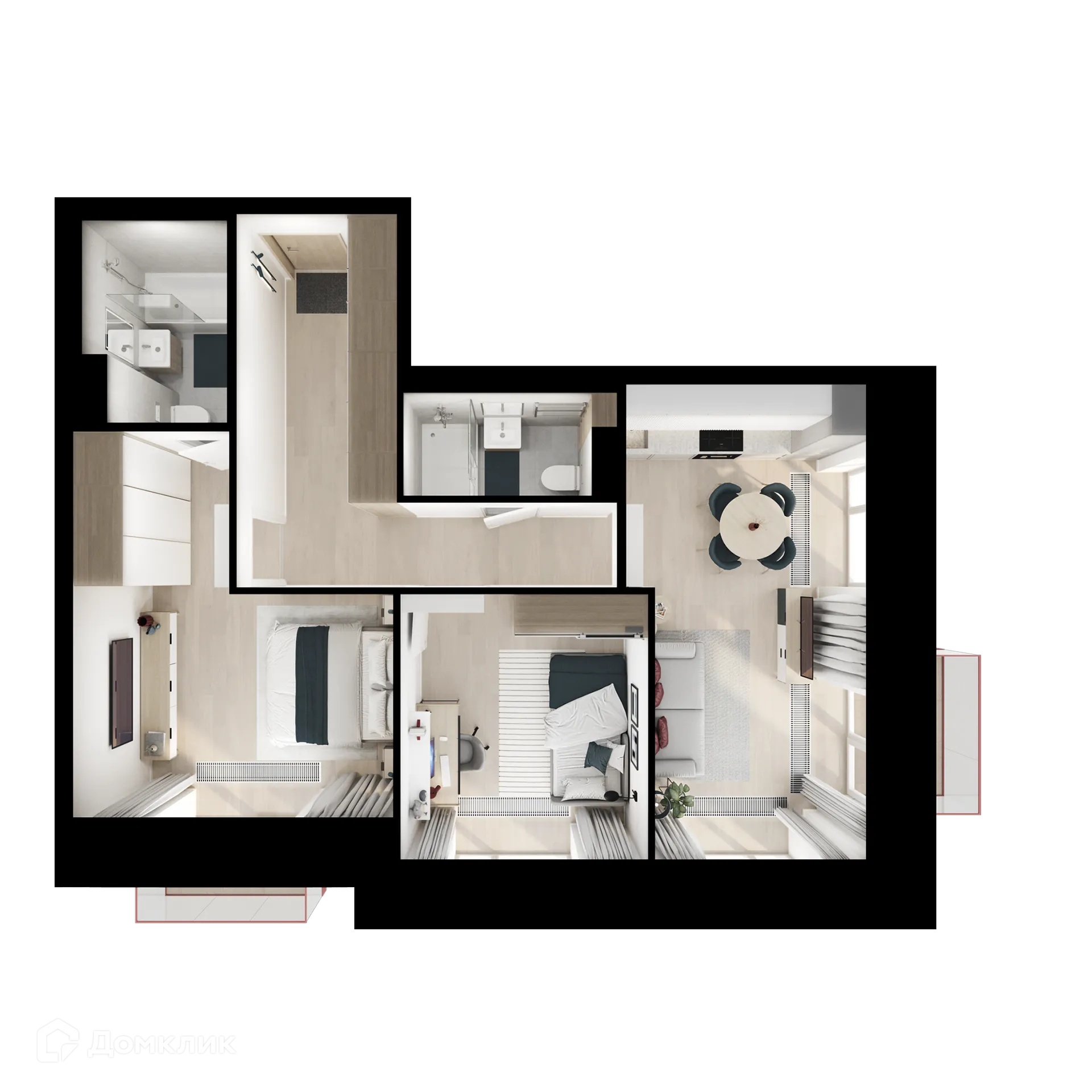 Планировка 2-комнатной квартиры 59.8 м² в «Онежский вал», г. Москва — фото 2