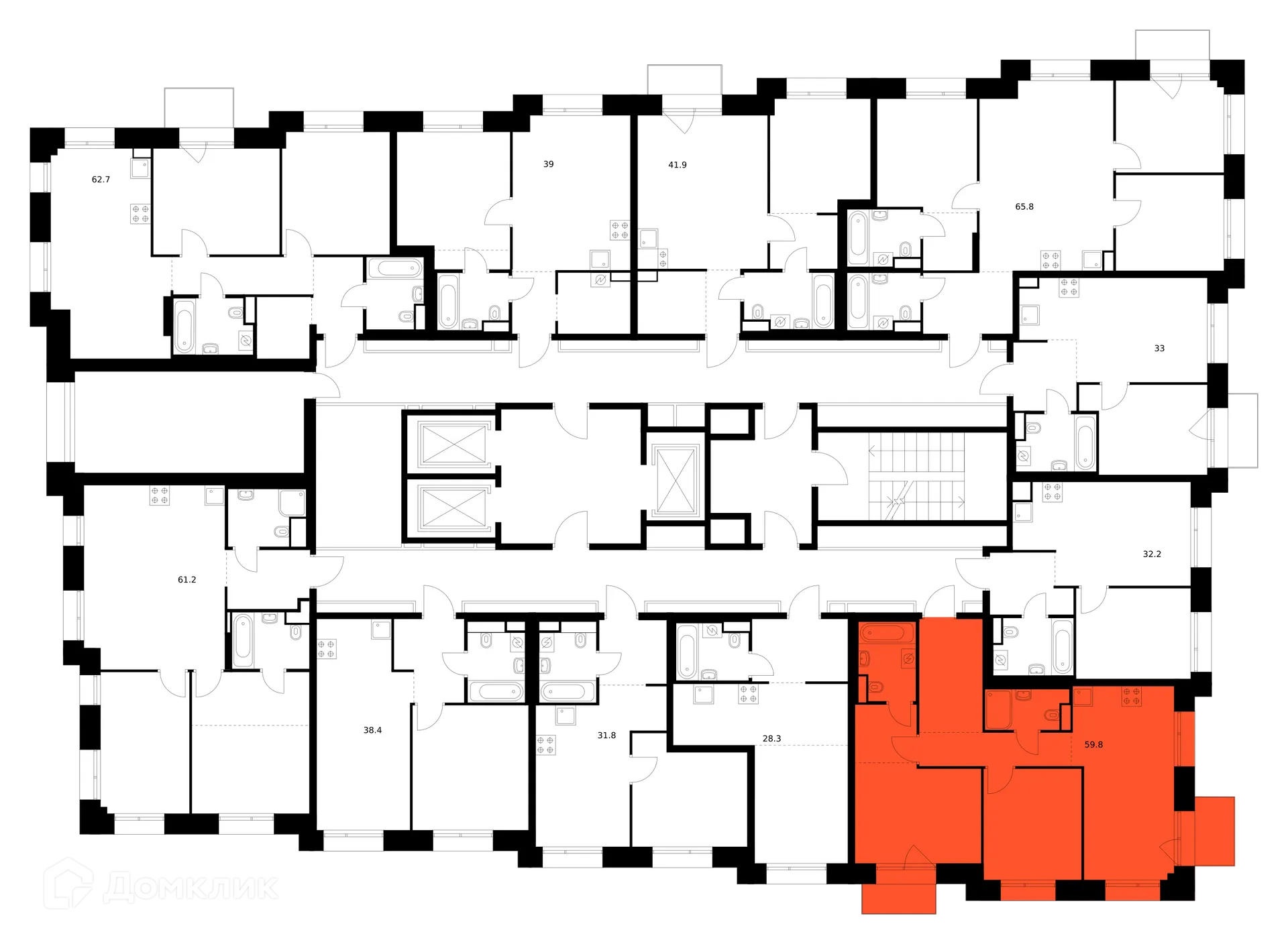 Планировка 2-комнатной квартиры 59.8 м² в «Онежский вал», г. Москва — фото 3