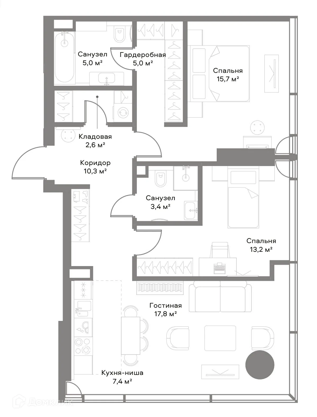 Планировка 2-комнатной квартиры 79.4 м² в ЖК Жилой комплекс премиум-класса SLAVA (СЛАВА), г. Москва — фото 1