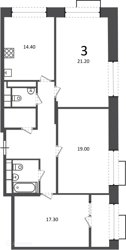 Планировка 3 комн. в Клинская ул., д. 2А (Московские кварталы)