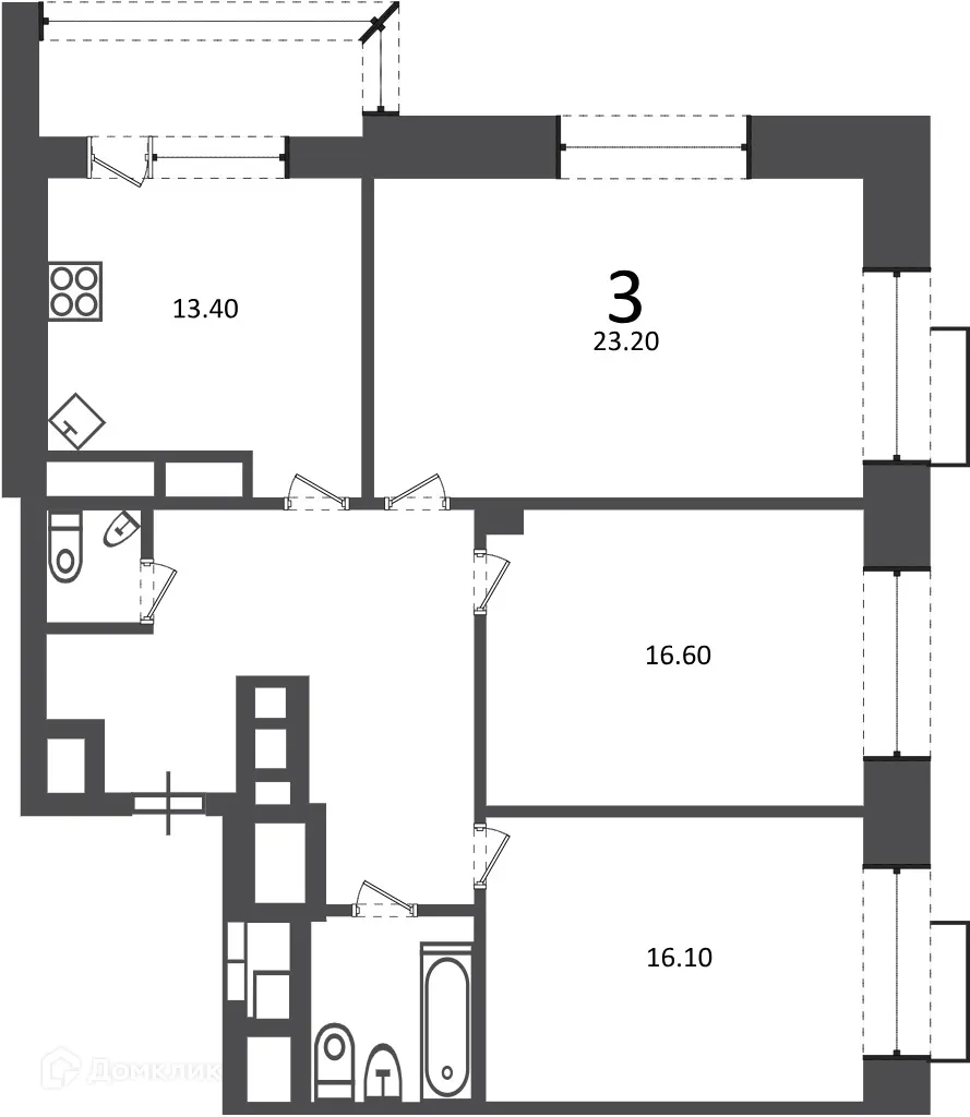 Планировка 3-комнатной квартиры 92.9 м² в Клинская ул., д. 2А (Московские кварталы), г. Москва — фото 1