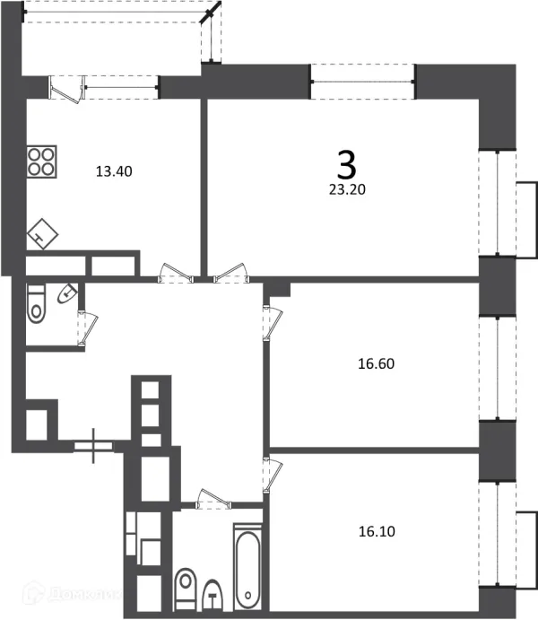 Планировка 3 комн. в Клинская ул., д. 2А (Московские кварталы)