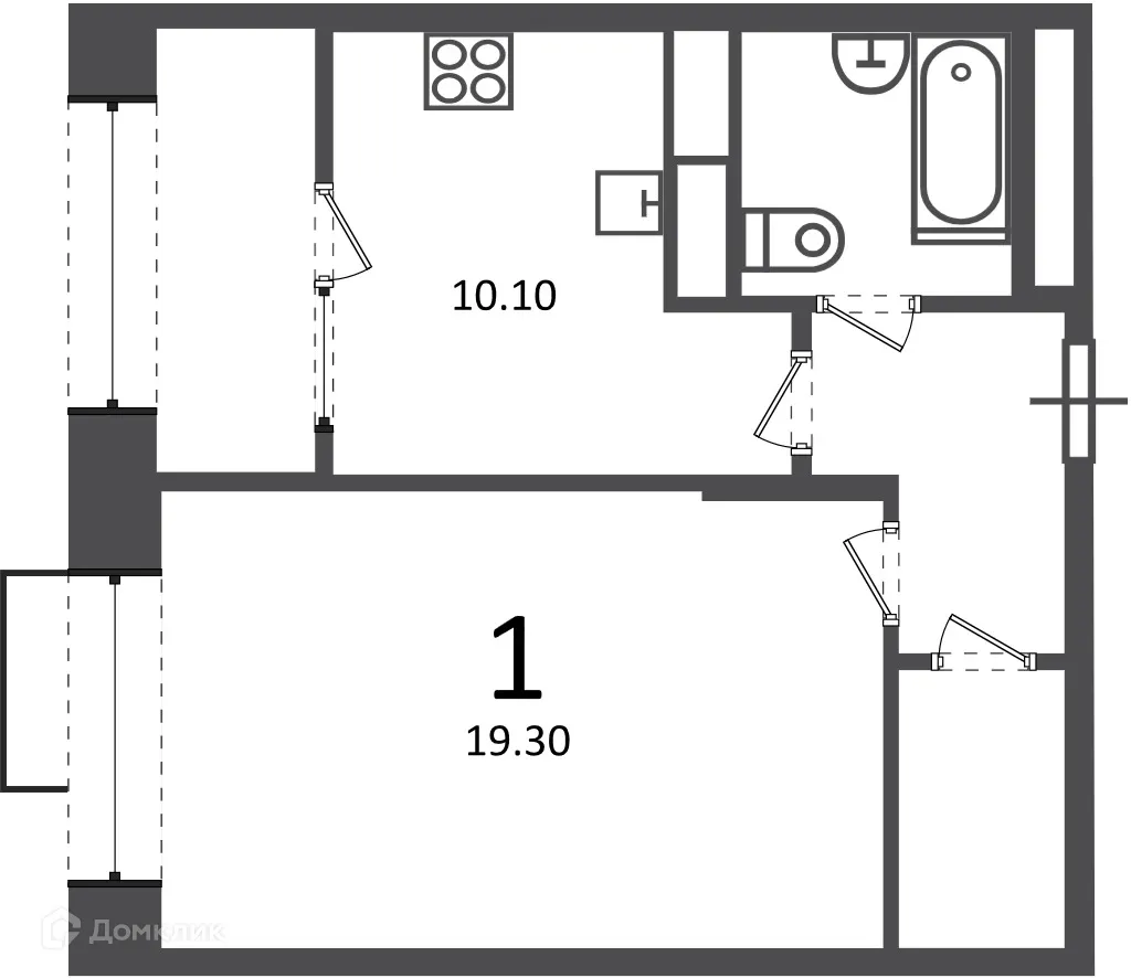 Планировка 1-комнатной квартиры 40.6 м² в Клинская ул., д. 2А (Московские кварталы), г. Москва — фото 1