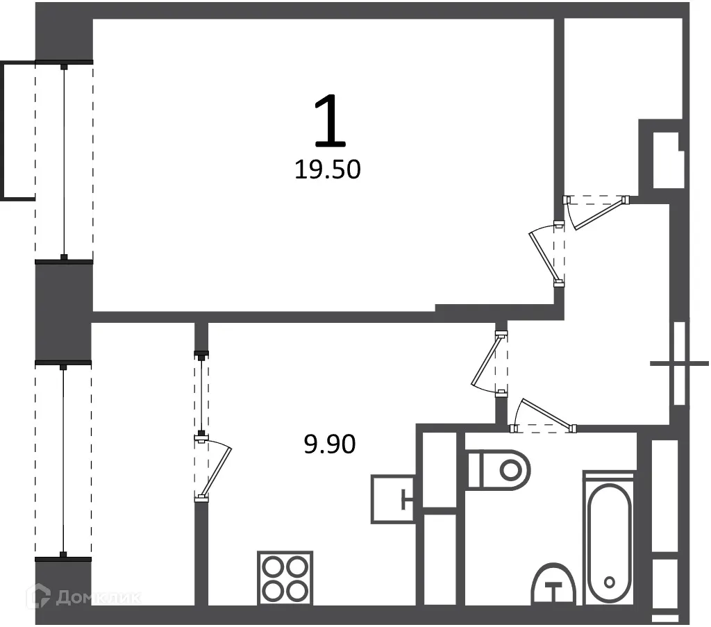 Планировка 1-комнатной квартиры 40.3 м² в Клинская ул., д. 2А (Московские кварталы), г. Москва — фото 1