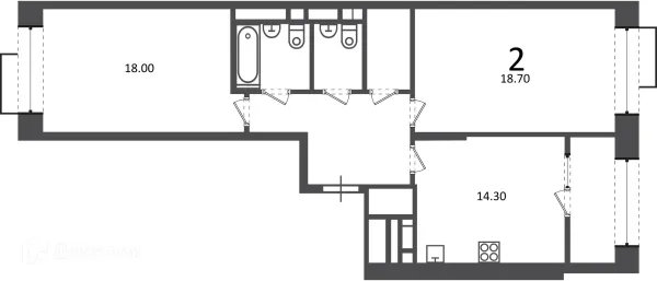 Планировка 2 комн. в Клинская ул., д. 2А (Московские кварталы)