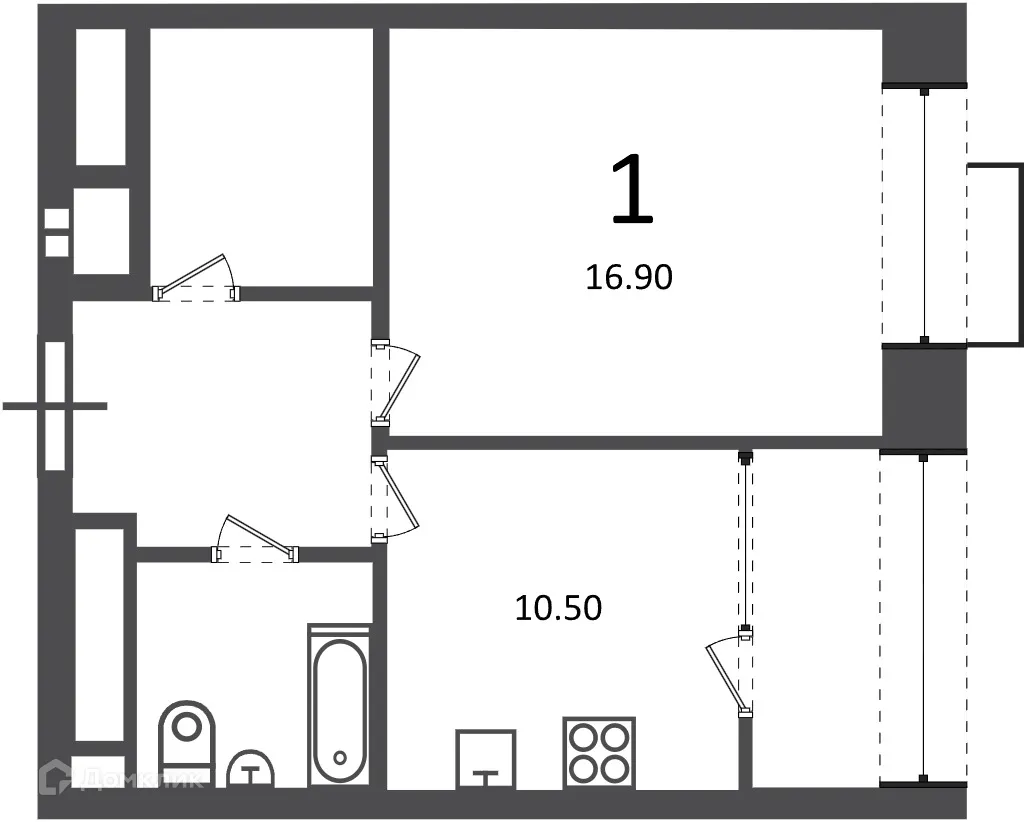 Планировка 1-комнатной квартиры 43.7 м² в Клинская ул., д. 2А (Московские кварталы), г. Москва — фото 1