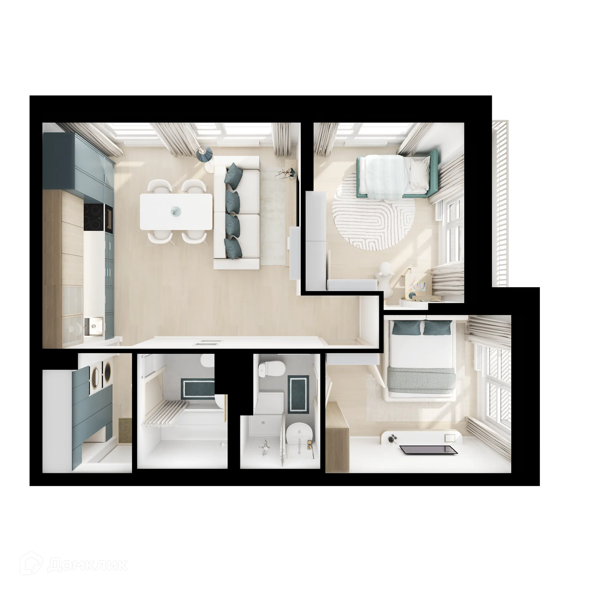 Планировка 2-комнатной квартиры 55.6 м² в ЖК Саларьево парк, г. Москва — фото 2