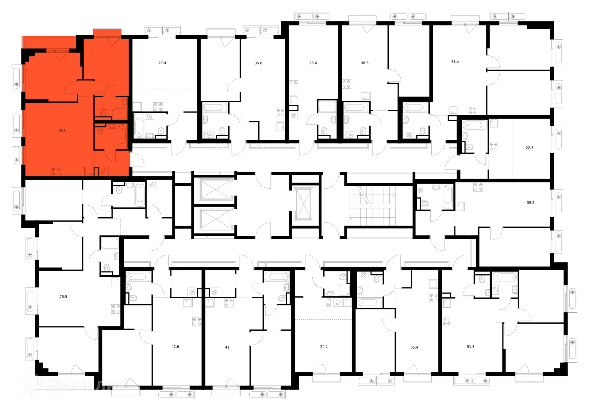 Планировка 2-комнатной квартиры 55.6 м² в ЖК Саларьево парк, г. Москва — фото 3