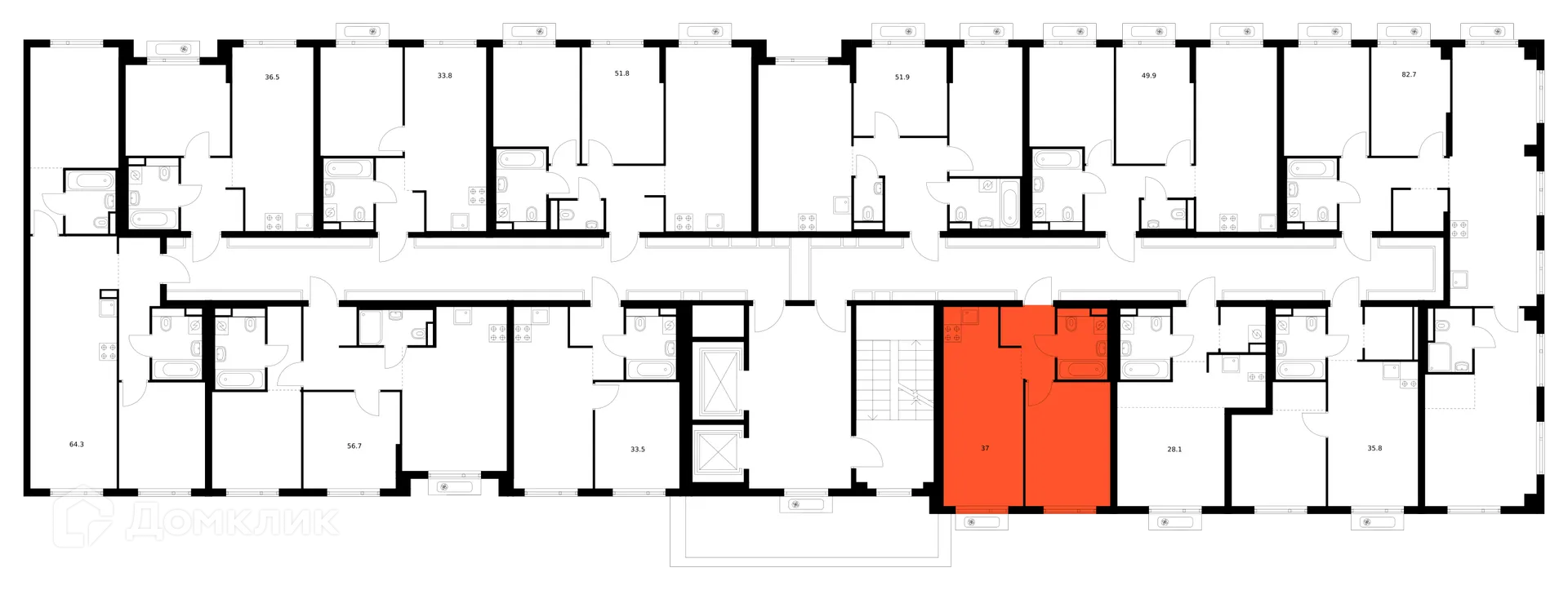 Планировка 1-комнатной квартиры 37 м² в ЖК Саларьево парк, г. Москва — фото 2