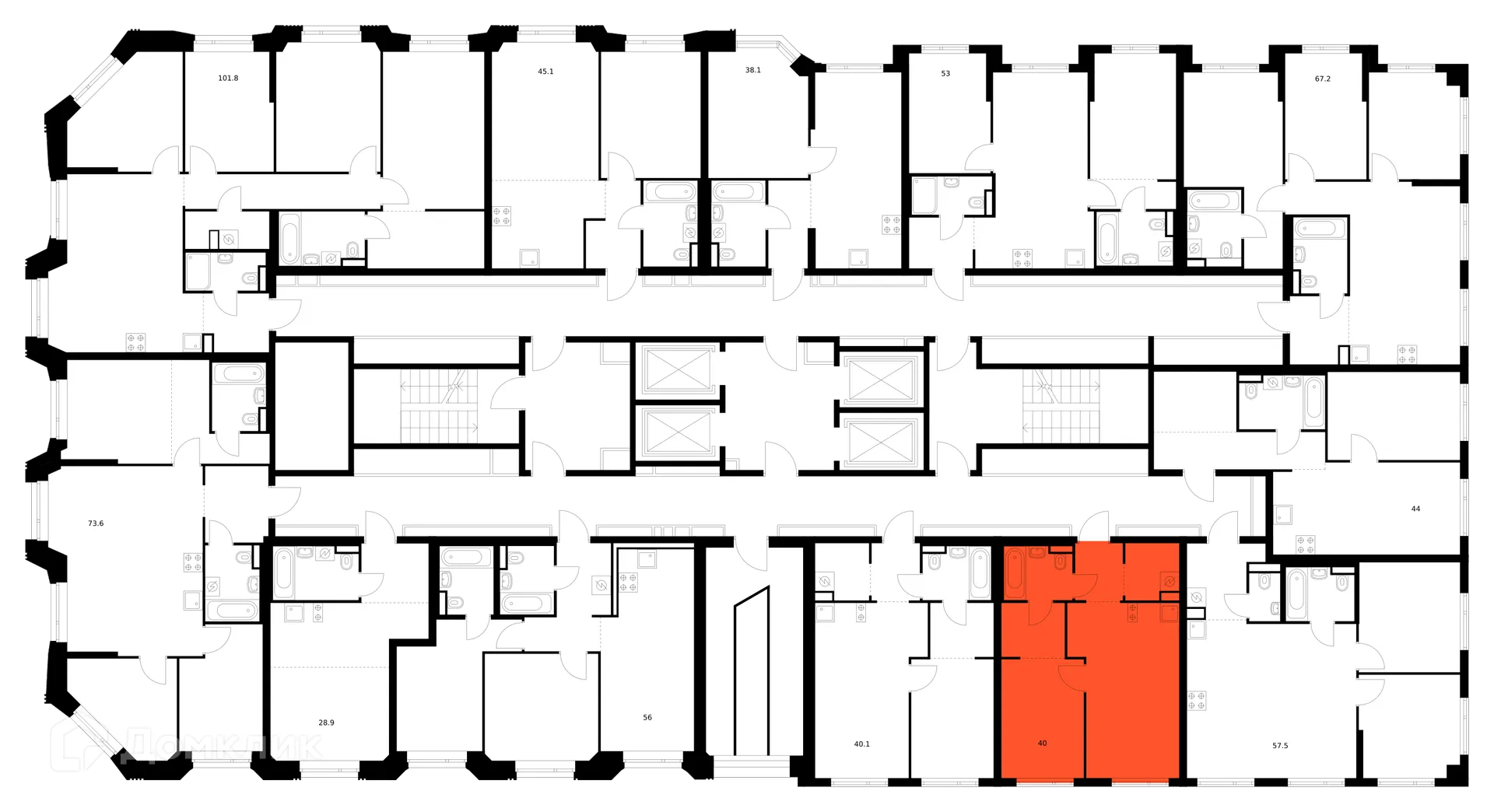 Планировка 1-комнатной квартиры 40 м² в ЖК Саларьево парк, г. Москва — фото 2