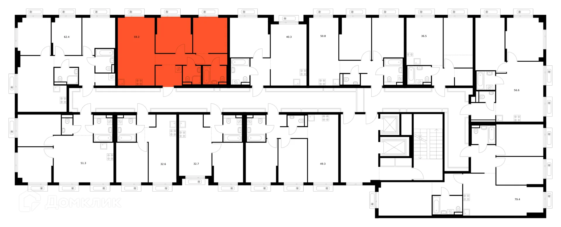 Планировка 2-комнатной квартиры 59.3 м² в ЖК Саларьево парк, г. Москва — фото 2