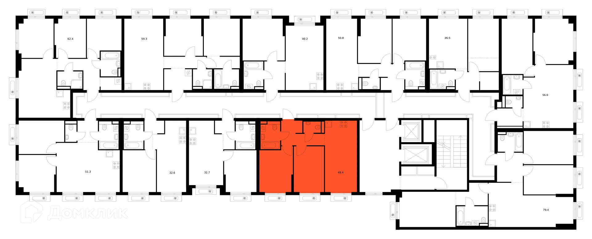 Планировка 2-комнатной квартиры 49.4 м² в ЖК Саларьево парк, г. Москва — фото 2