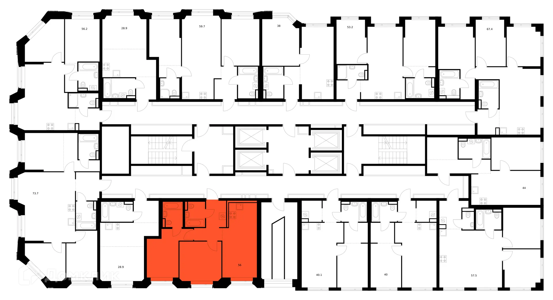 Планировка 2-комнатной квартиры 56 м² в ЖК Саларьево парк, г. Москва — фото 2
