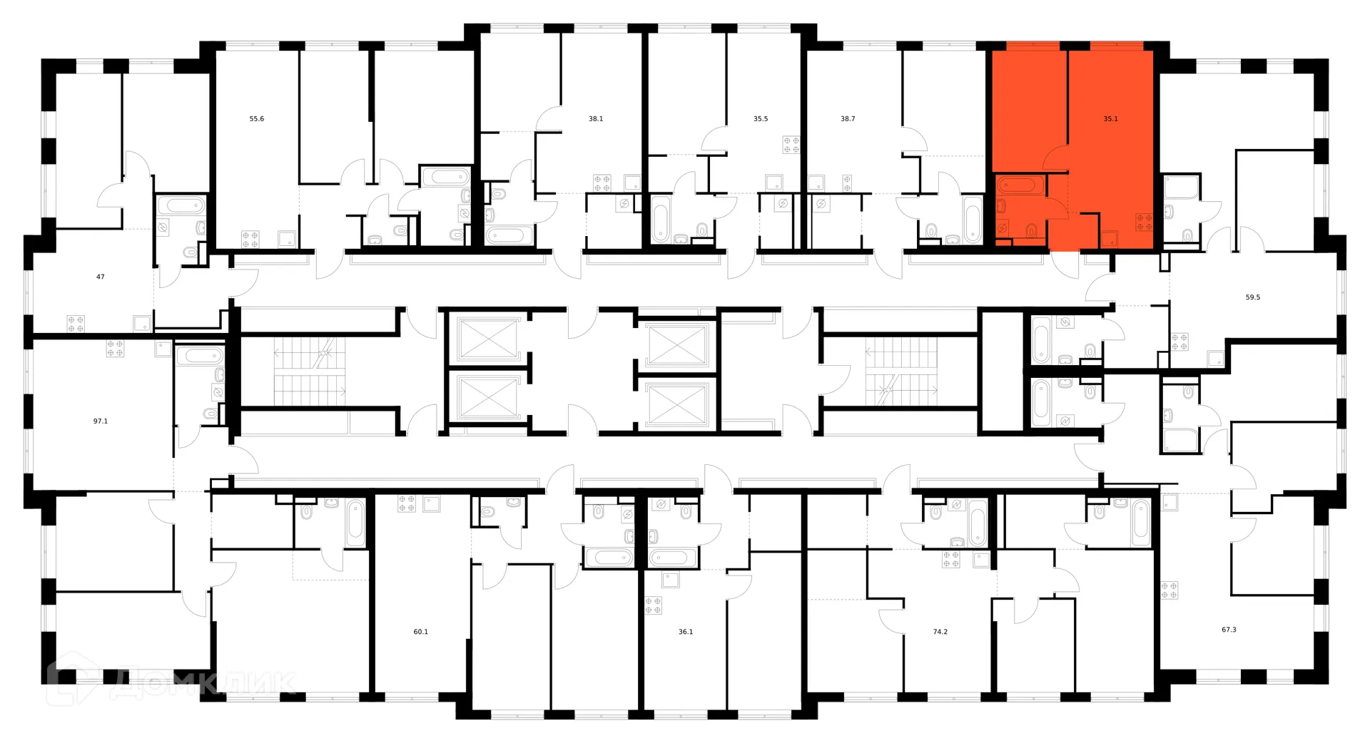 Планировка 1-комнатной квартиры 35.1 м² в ЖК Саларьево парк, г. Москва — фото 2