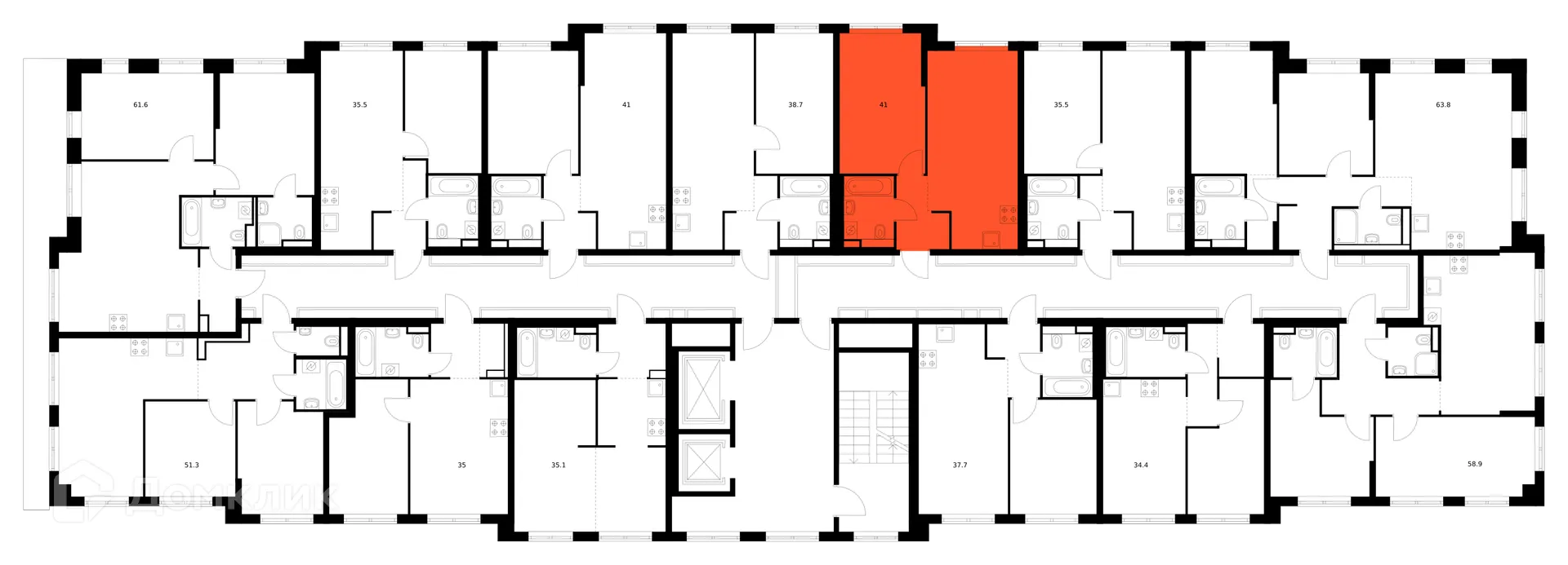 Планировка 1-комнатной квартиры 41 м² в ЖК Саларьево парк, г. Москва — фото 2