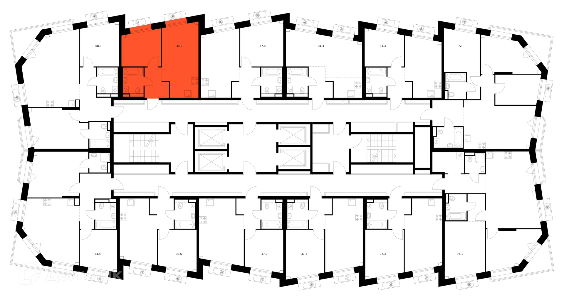 Планировка 1-комнатной квартиры 34.9 м² в ЖК Саларьево парк, г. Москва — фото 2