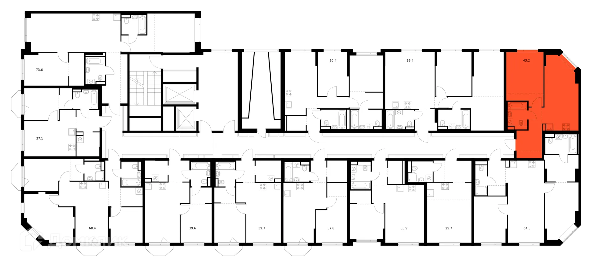 Планировка 1-комнатной квартиры 43.2 м² в ЖК Саларьево парк, г. Москва — фото 2