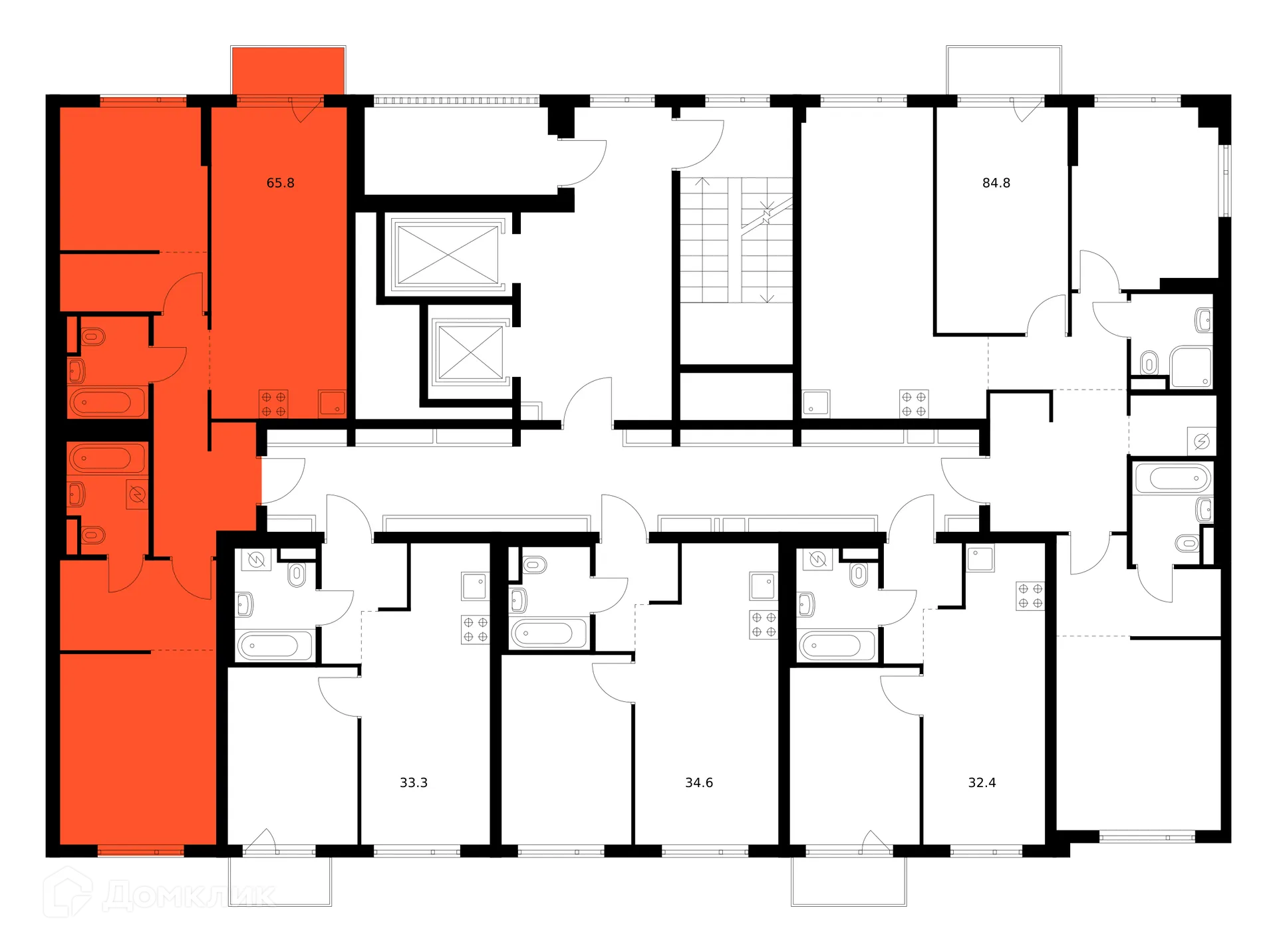 Планировка 2-комнатной квартиры 65.8 м² в ЖК Саларьево парк, г. Москва — фото 2