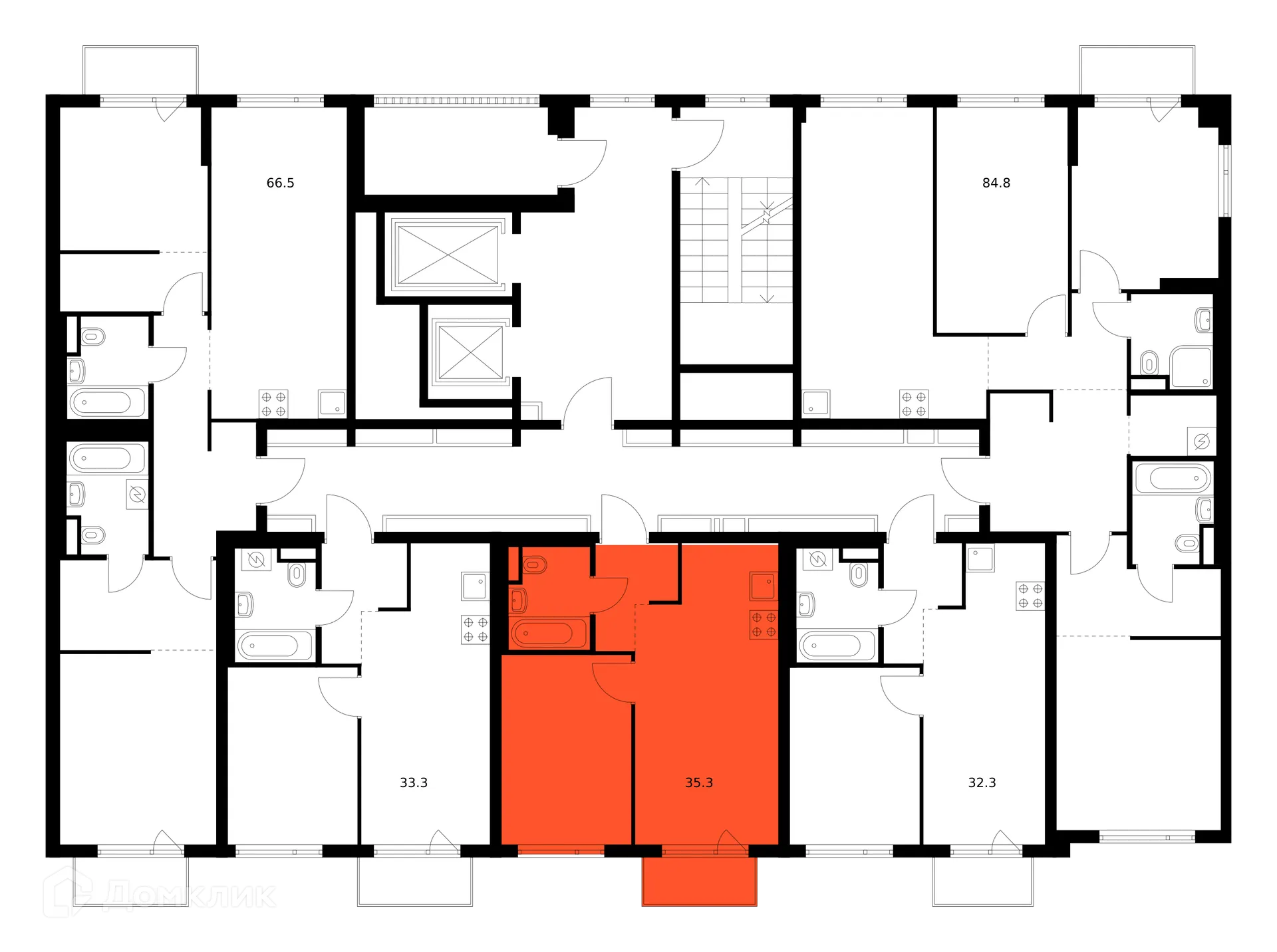Планировка 1-комнатной квартиры 35.3 м² в ЖК Саларьево парк, г. Москва — фото 2