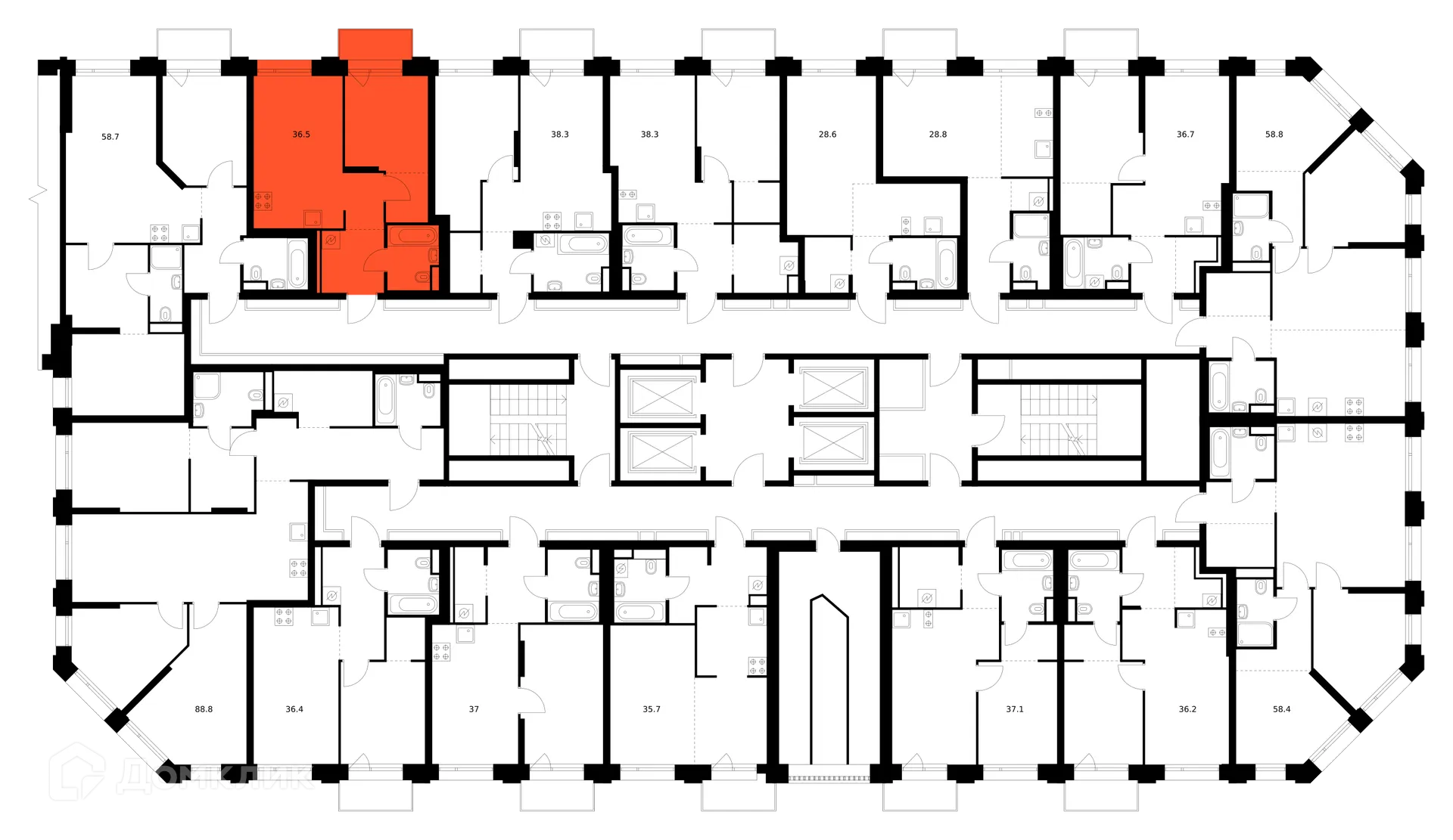 Планировка 1-комнатной квартиры 36.5 м² в ЖК Саларьево парк, г. Москва — фото 2