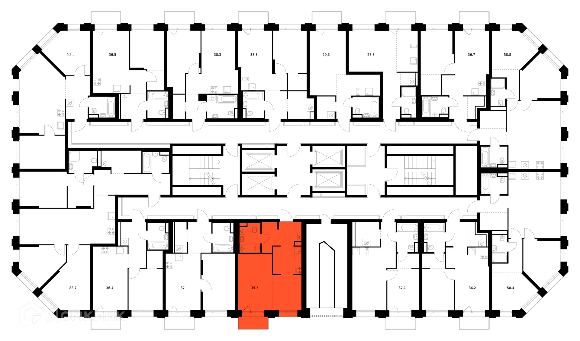 Планировка 1-комнатной квартиры 35.7 м² в ЖК Саларьево парк, г. Москва — фото 2