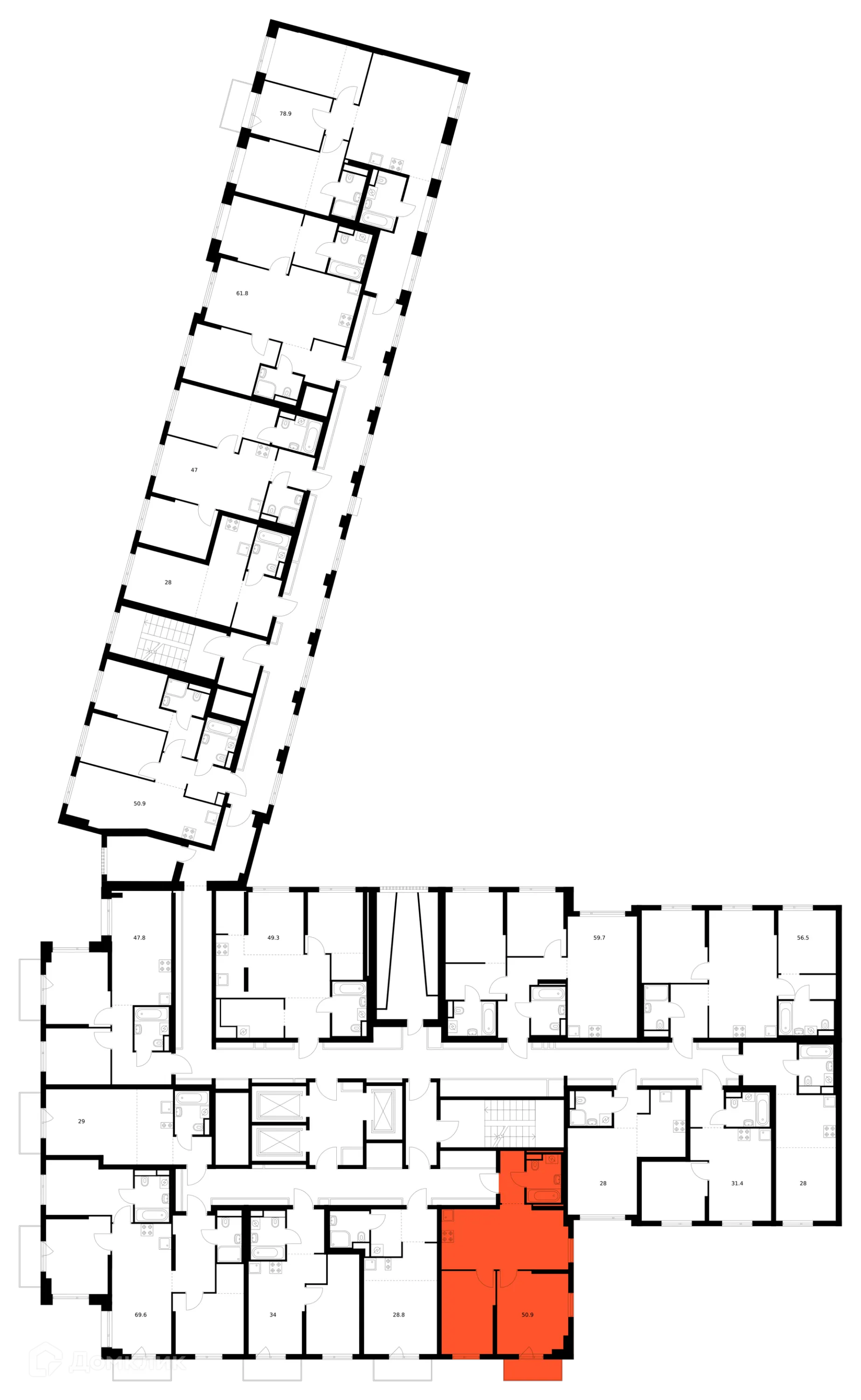 Планировка 2-комнатной квартиры 50.9 м² в ЖК Саларьево парк, г. Москва — фото 2