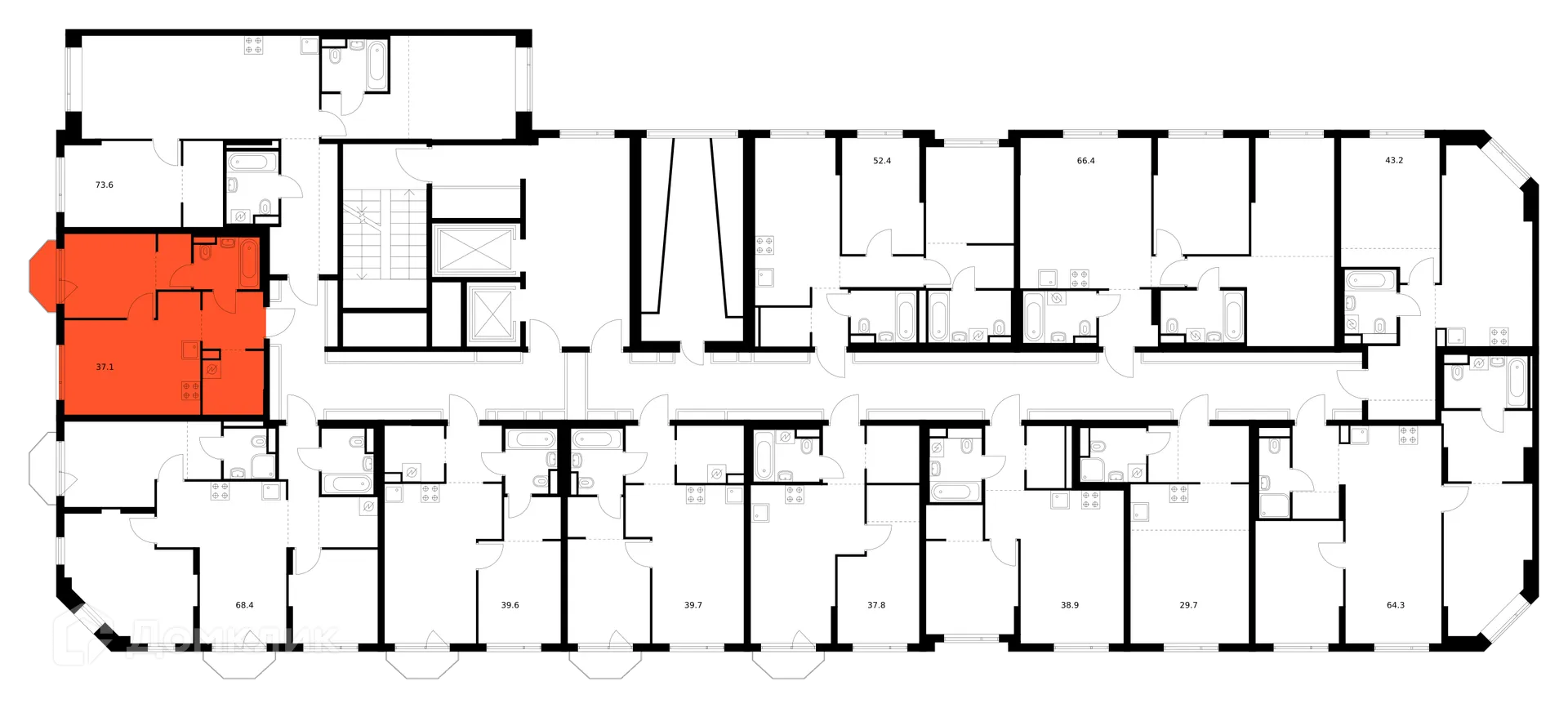 Планировка 1-комнатной квартиры 37.1 м² в ЖК Саларьево парк, г. Москва — фото 2