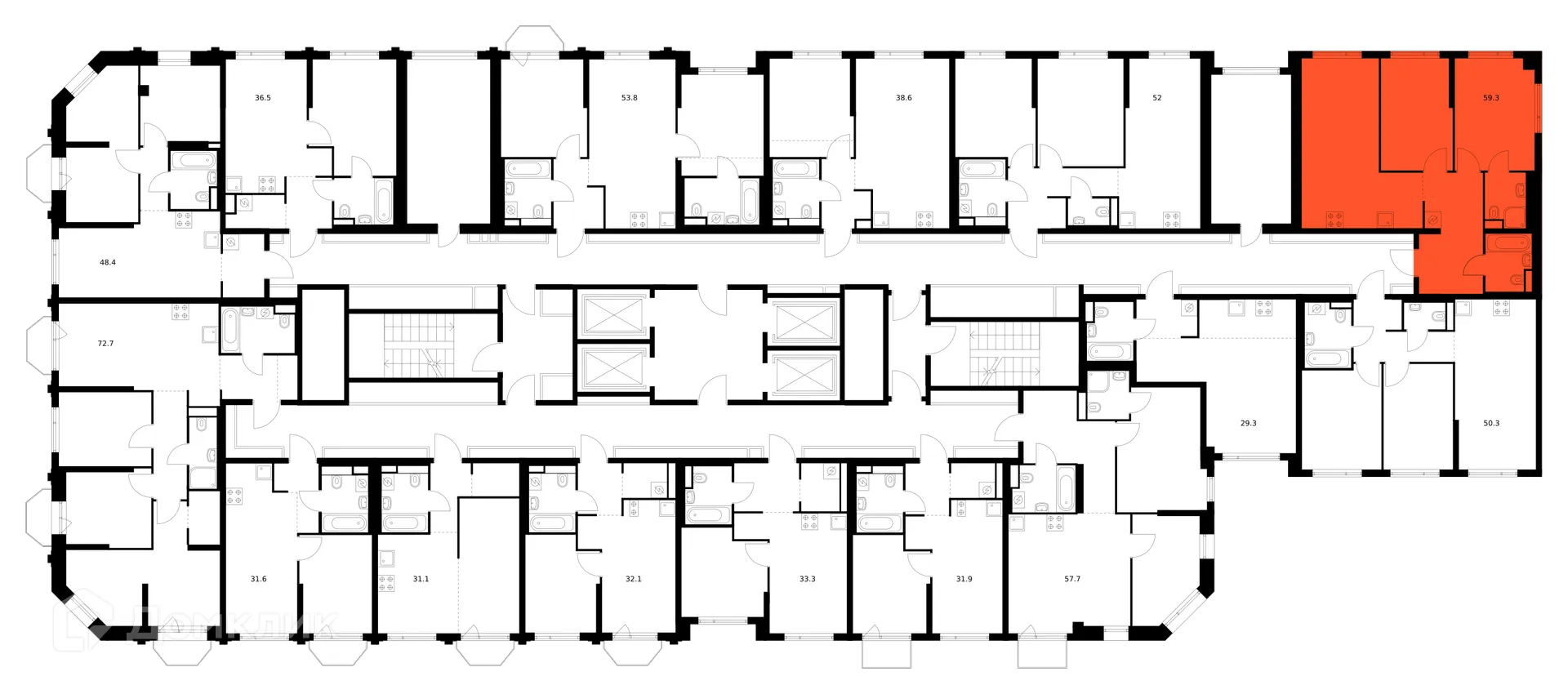 Планировка 2-комнатной квартиры 59.3 м² в ЖК Саларьево парк, г. Москва — фото 2