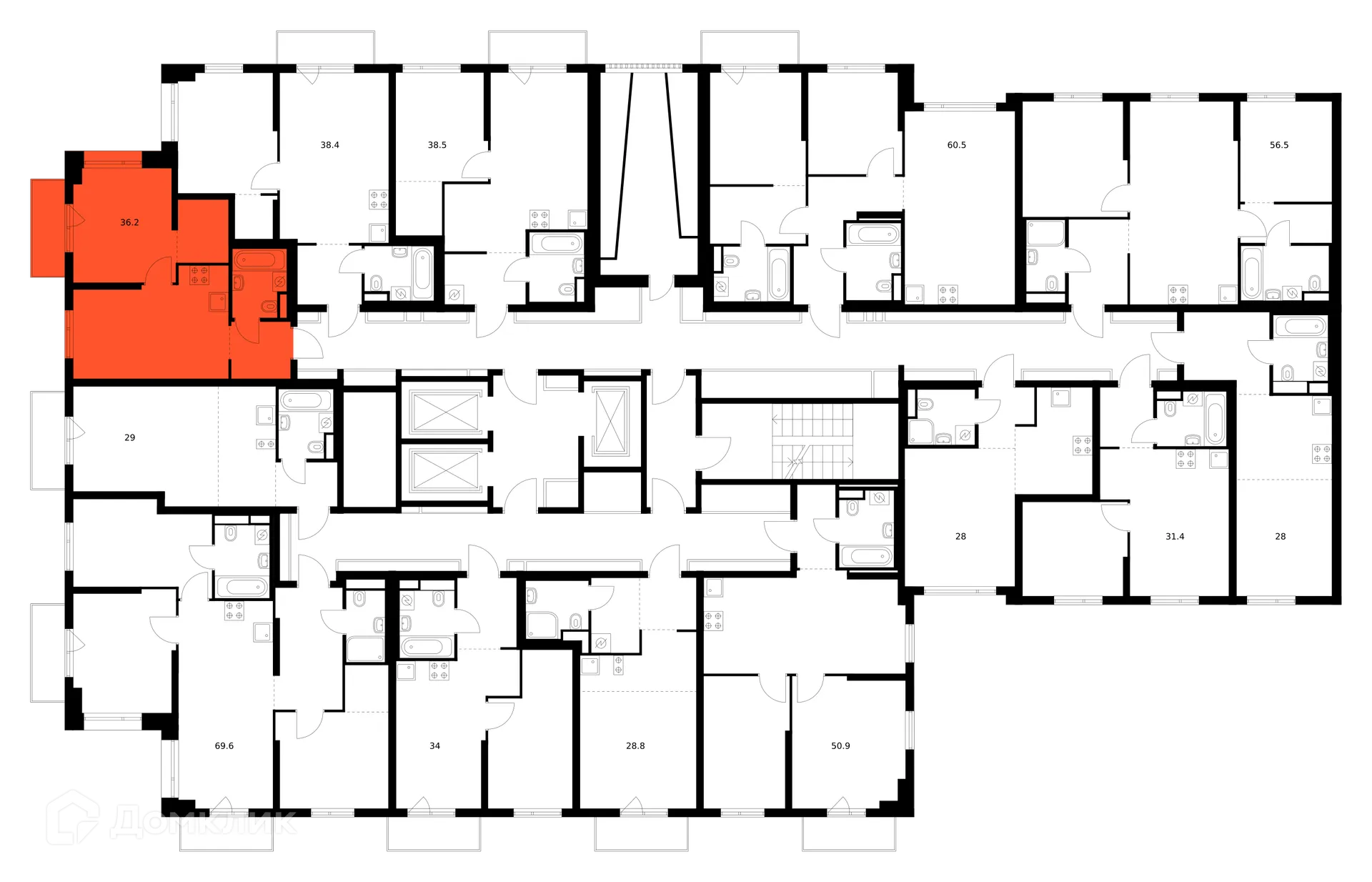 Планировка 1-комнатной квартиры 36.2 м² в ЖК Саларьево парк, г. Москва — фото 2