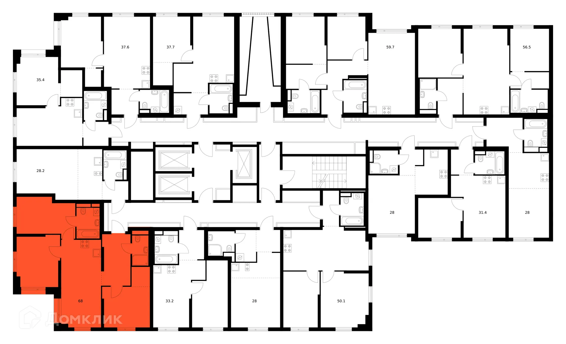 Планировка 3-комнатной квартиры 68 м² в ЖК Саларьево парк, г. Москва — фото 2