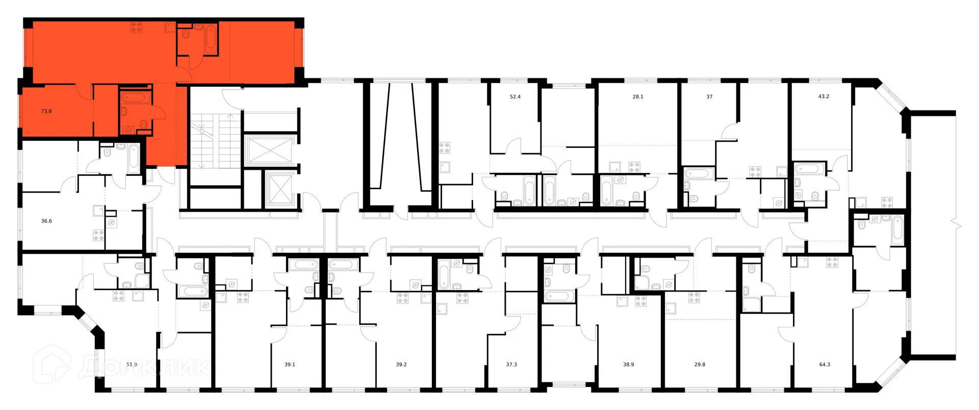 Планировка 2-комнатной квартиры 73.6 м² в ЖК Саларьево парк, г. Москва — фото 2