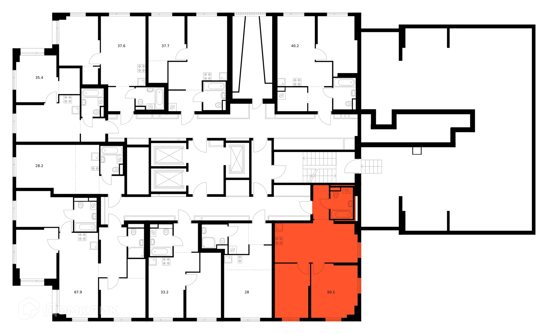 Планировка 2-комнатной квартиры 50.1 м² в ЖК Саларьево парк, г. Москва — фото 2