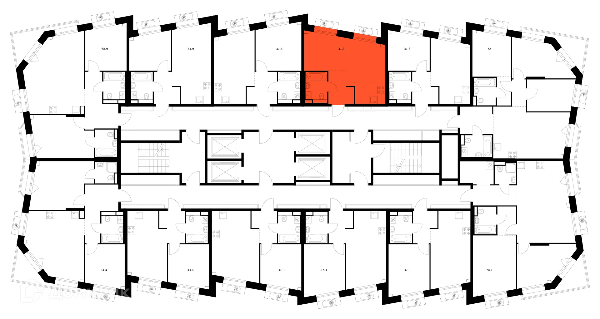 Планировка 1-комнатной квартиры 31.3 м² в ЖК Саларьево парк, г. Москва — фото 2